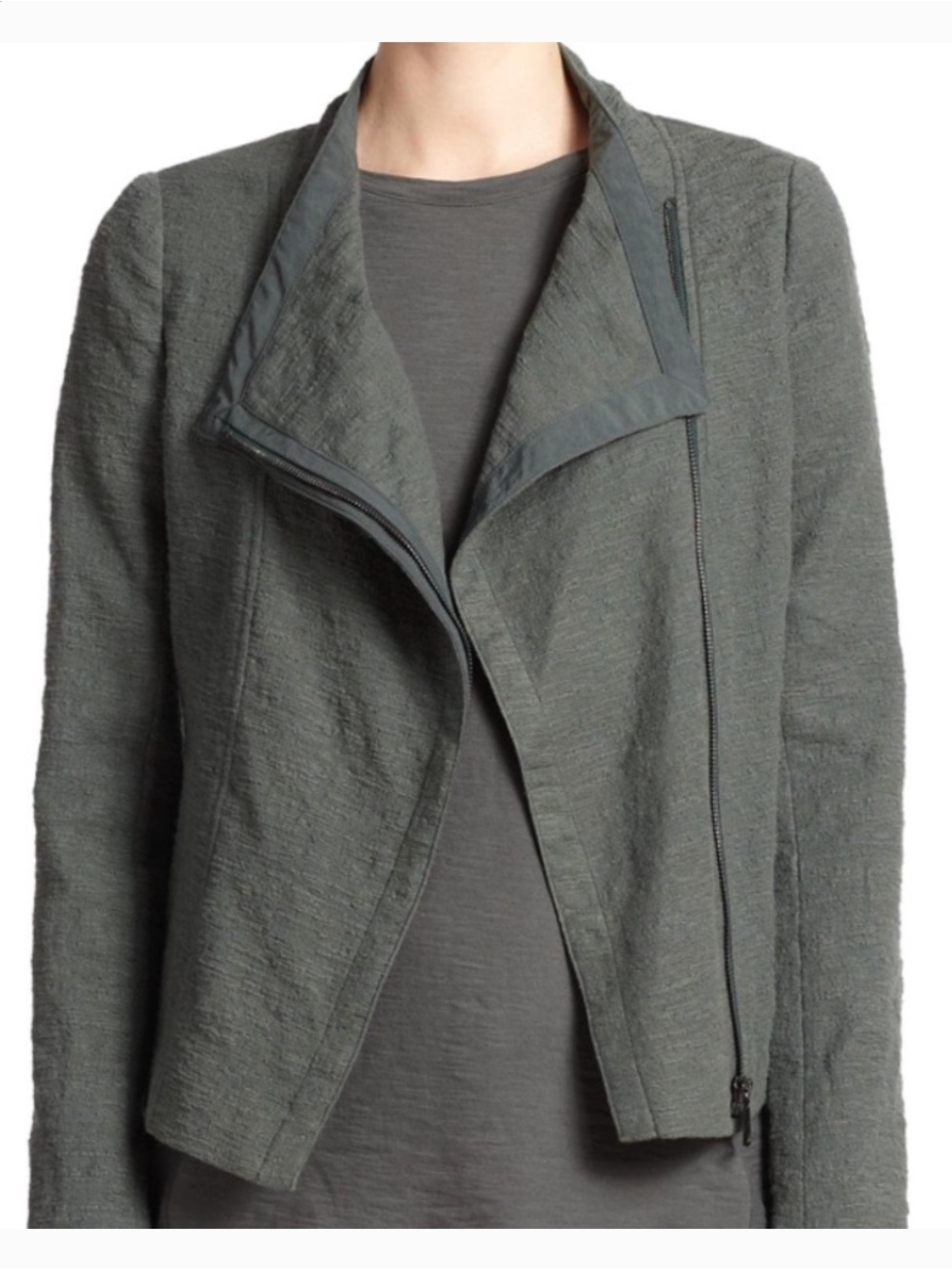 Vince Textured Green Zip Front Jacket Blazer Work Modern Cottin Blend